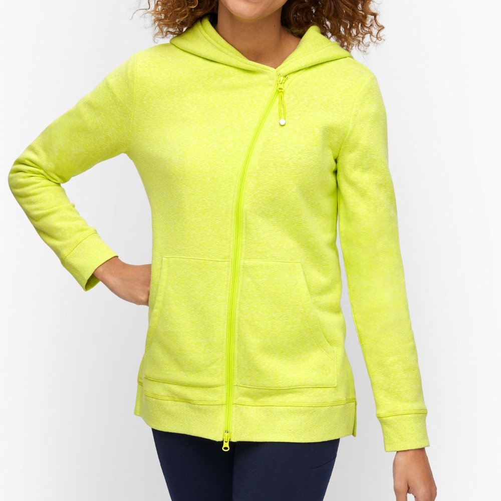 Talbots Brushed Terry Asymmetrical Hooded Jacket Sizes P(XSP), PS, XS NWT